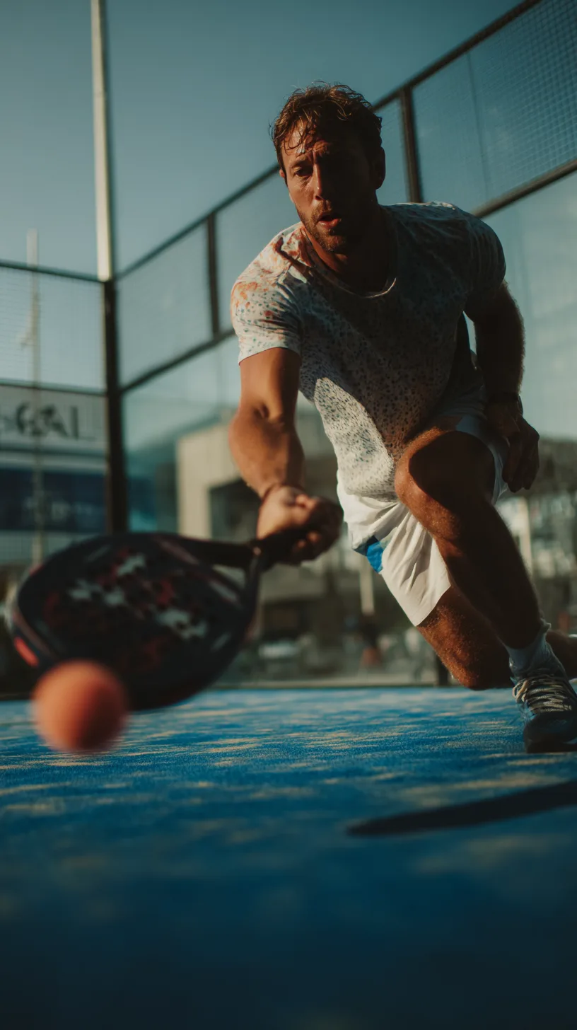 Scatto dinamico di un giocatore di padel in allungo durante lo scambio